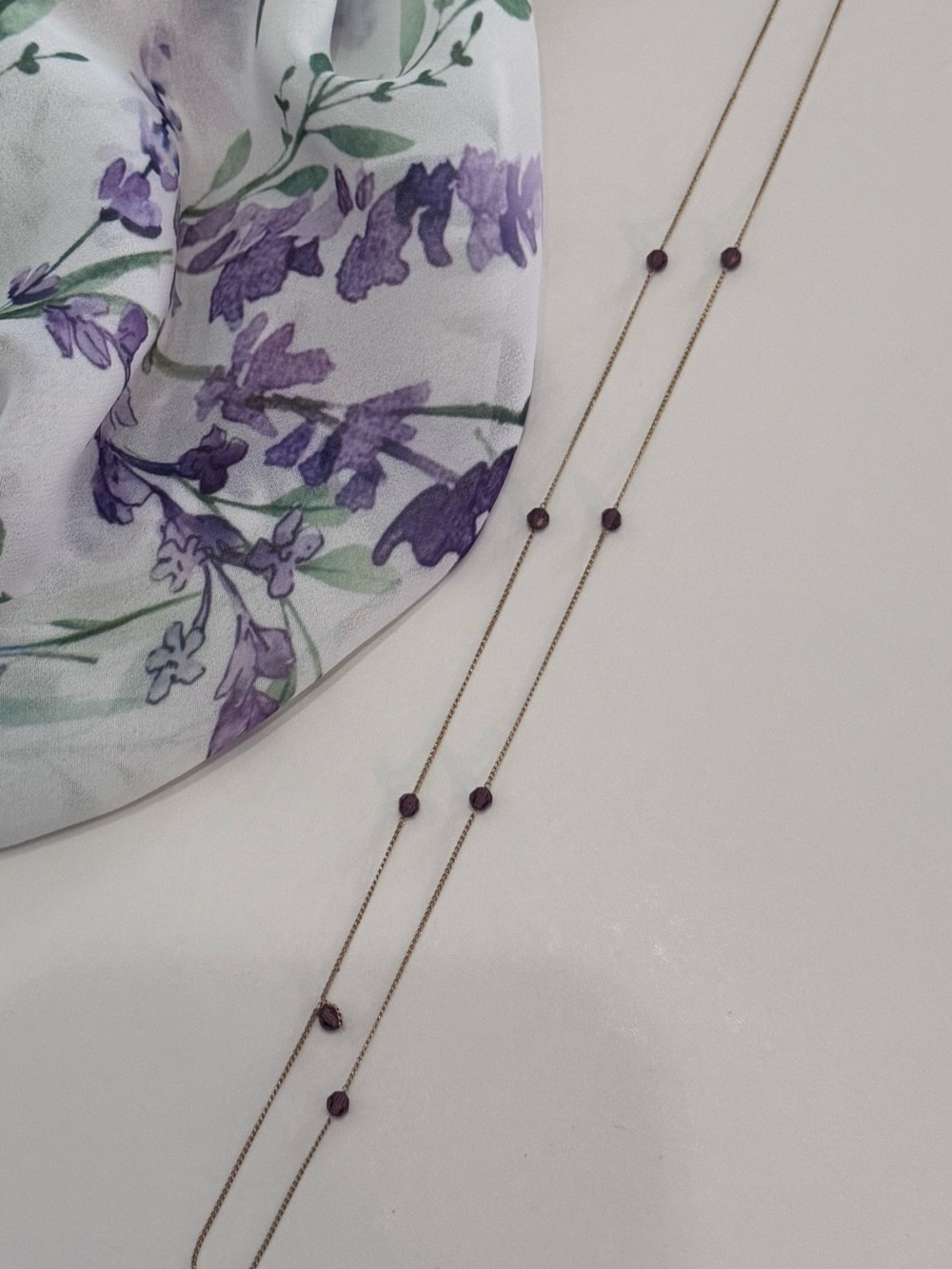 Vintage Delicate Station Gold-tone Necklace with Purple Crystals